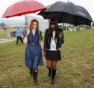 Sarah Brown and Naomi Campbell at Glastonbury 